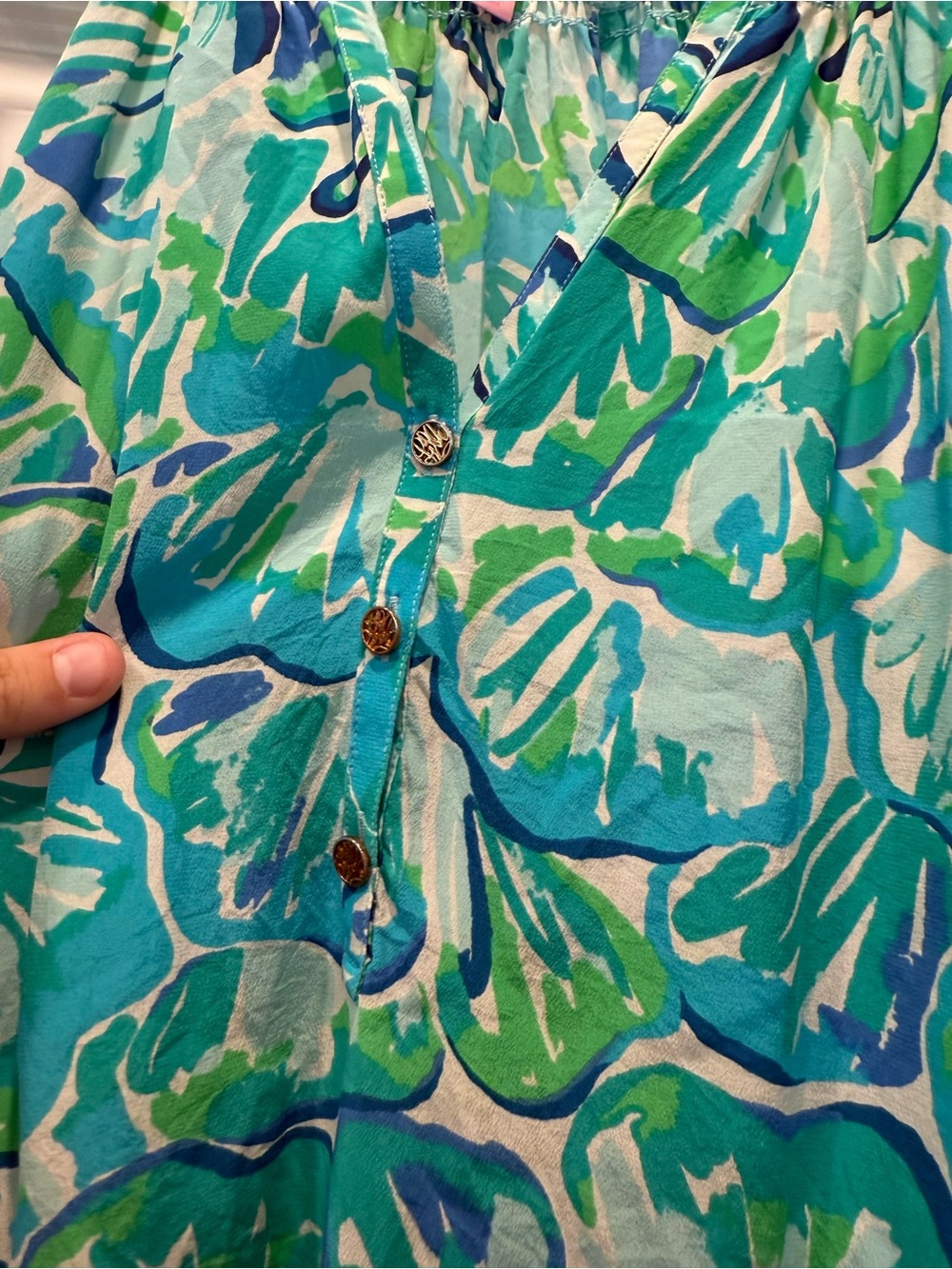 Lilly Pulitzer Green & Blue Cold-Shoulder Tunic - Picture 3 of 7